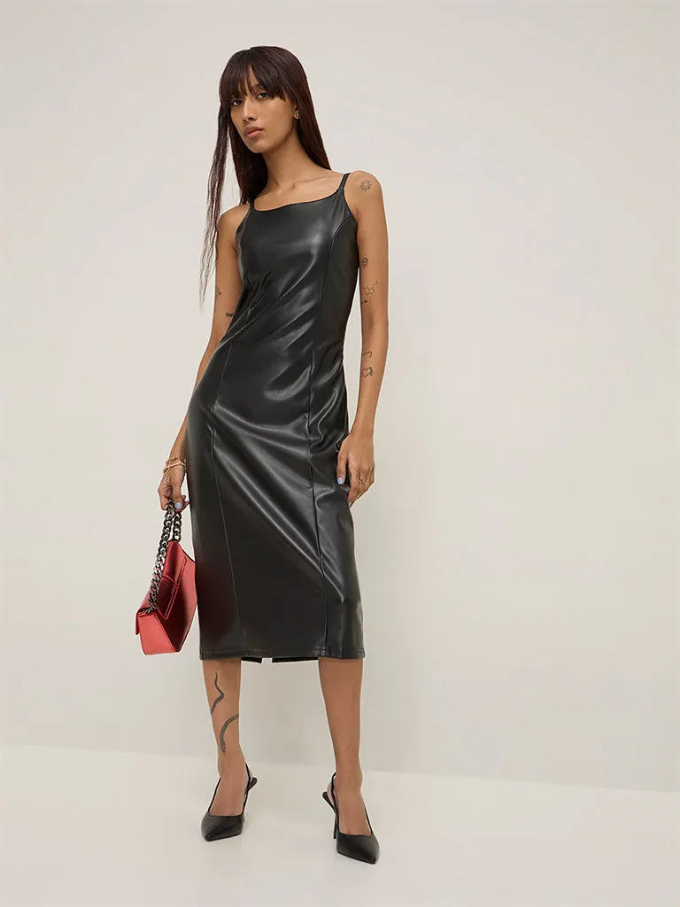 Nuon Black Faux Leather Bodycon Dress