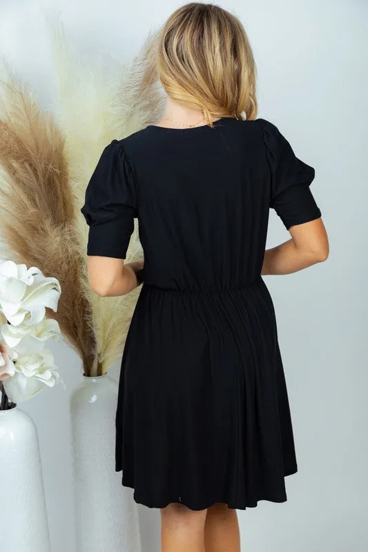 *Online Exclusive* Short Sleeve Solid Knit Dress in Black