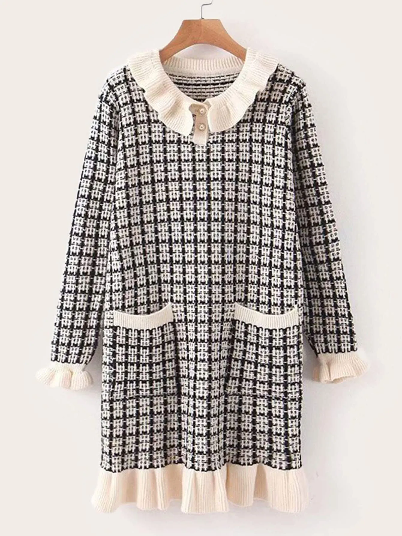 Plaid Ruffle Hem Jumper Dress
