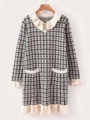 Plaid Ruffle Hem Jumper Dress
