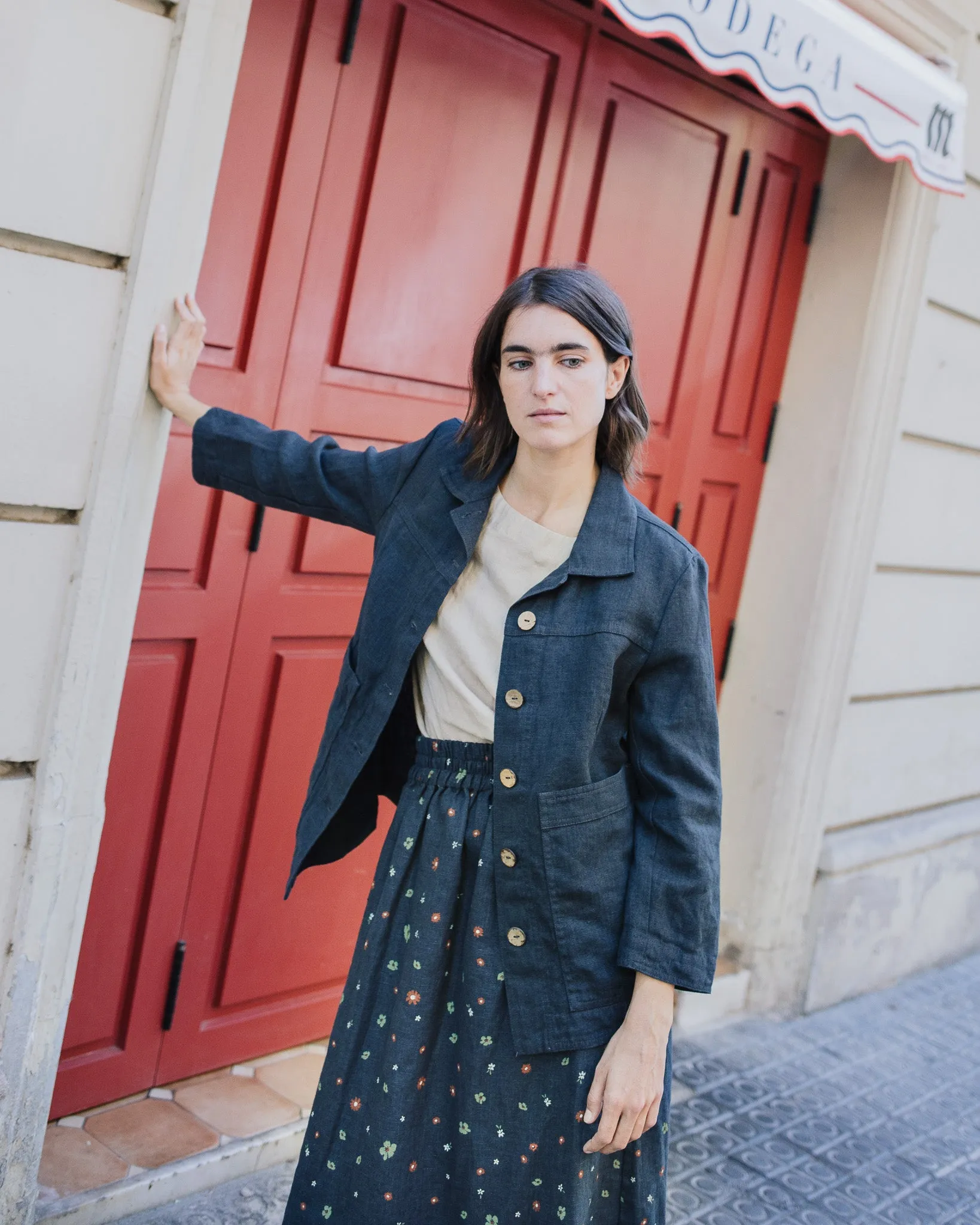 R: HELSINKI linen jacket (Size: S; Color: Heavy Salamander)