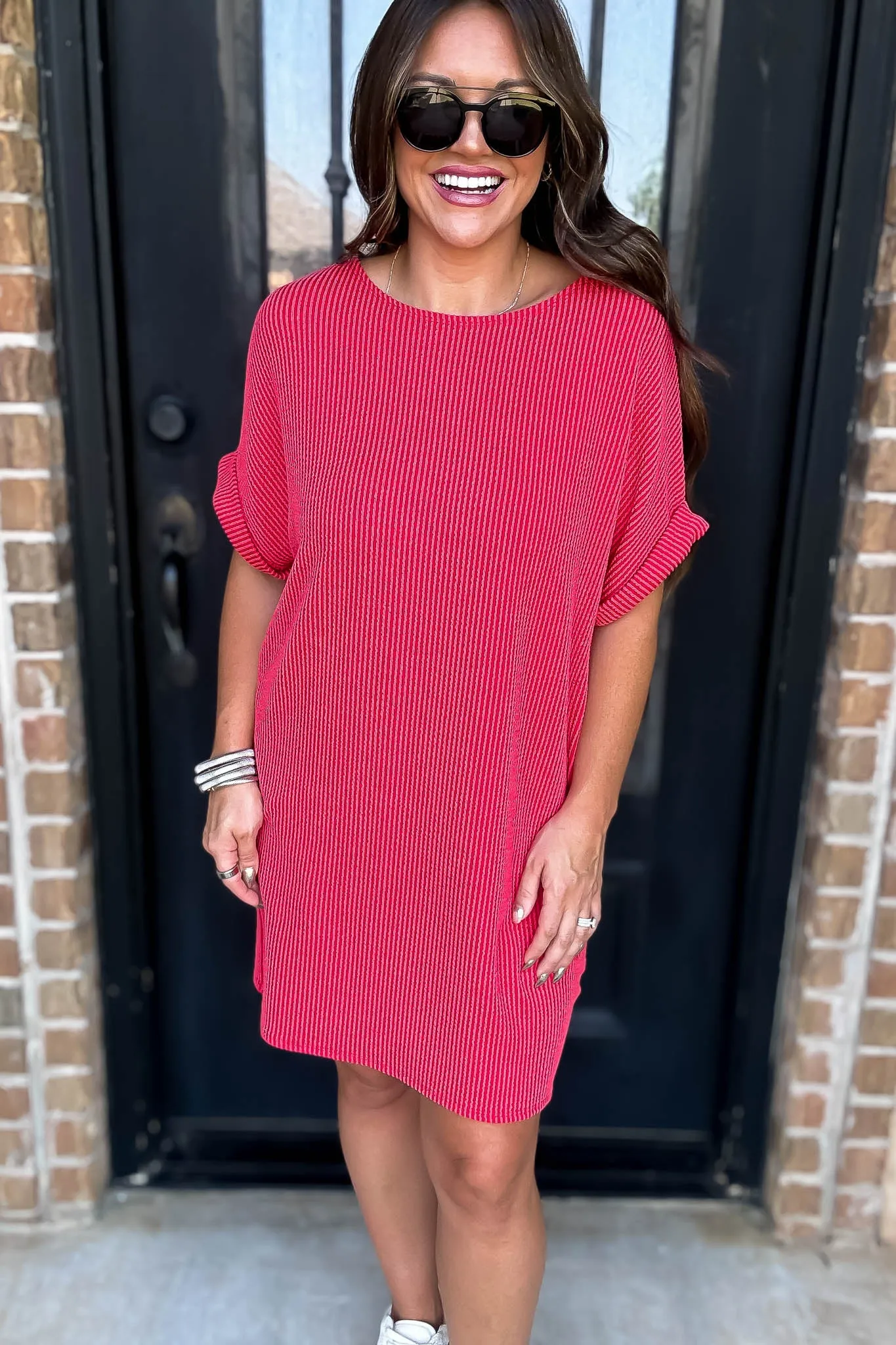 Ribbed Red Knit Dress