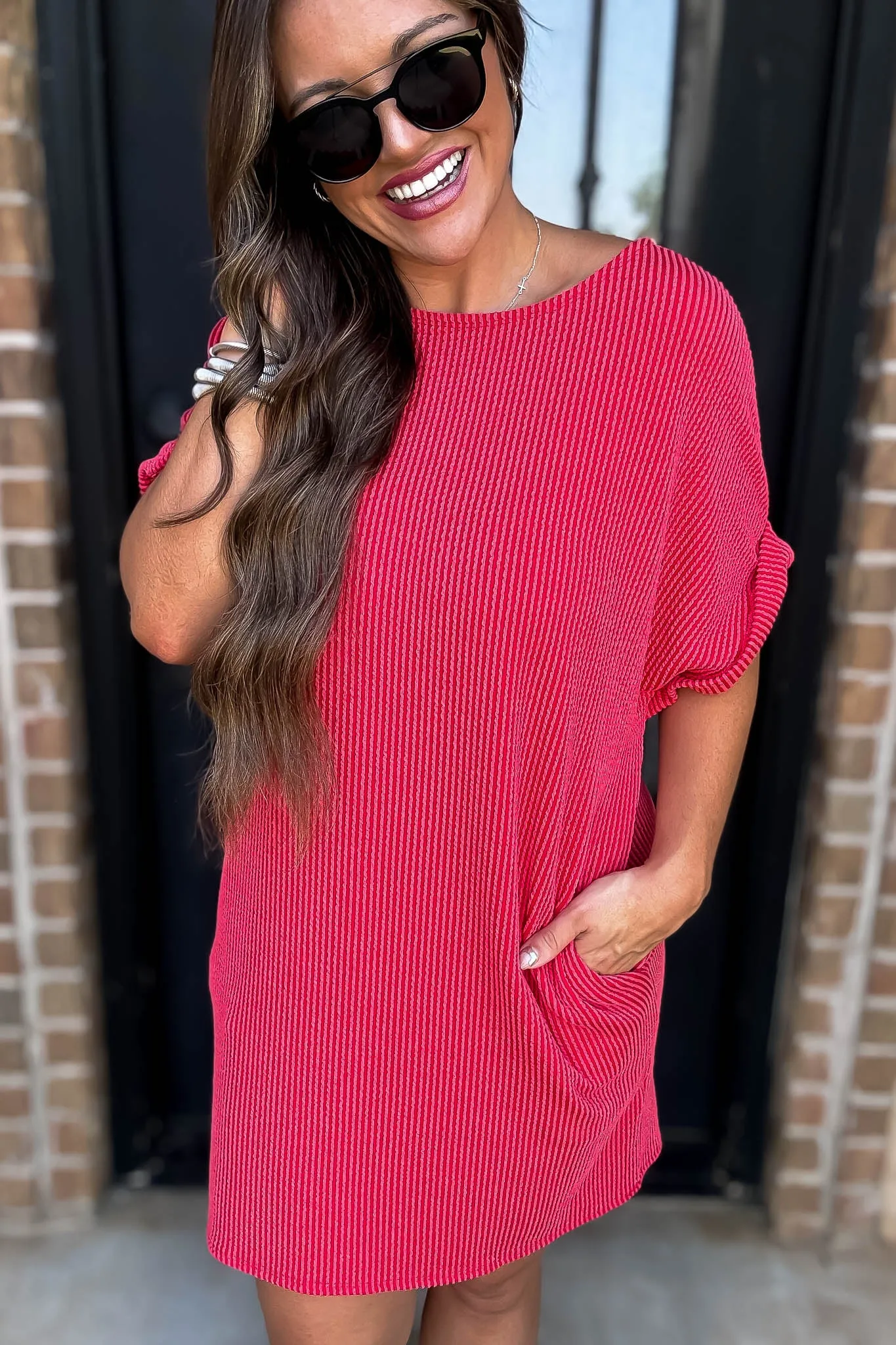 Ribbed Red Knit Dress