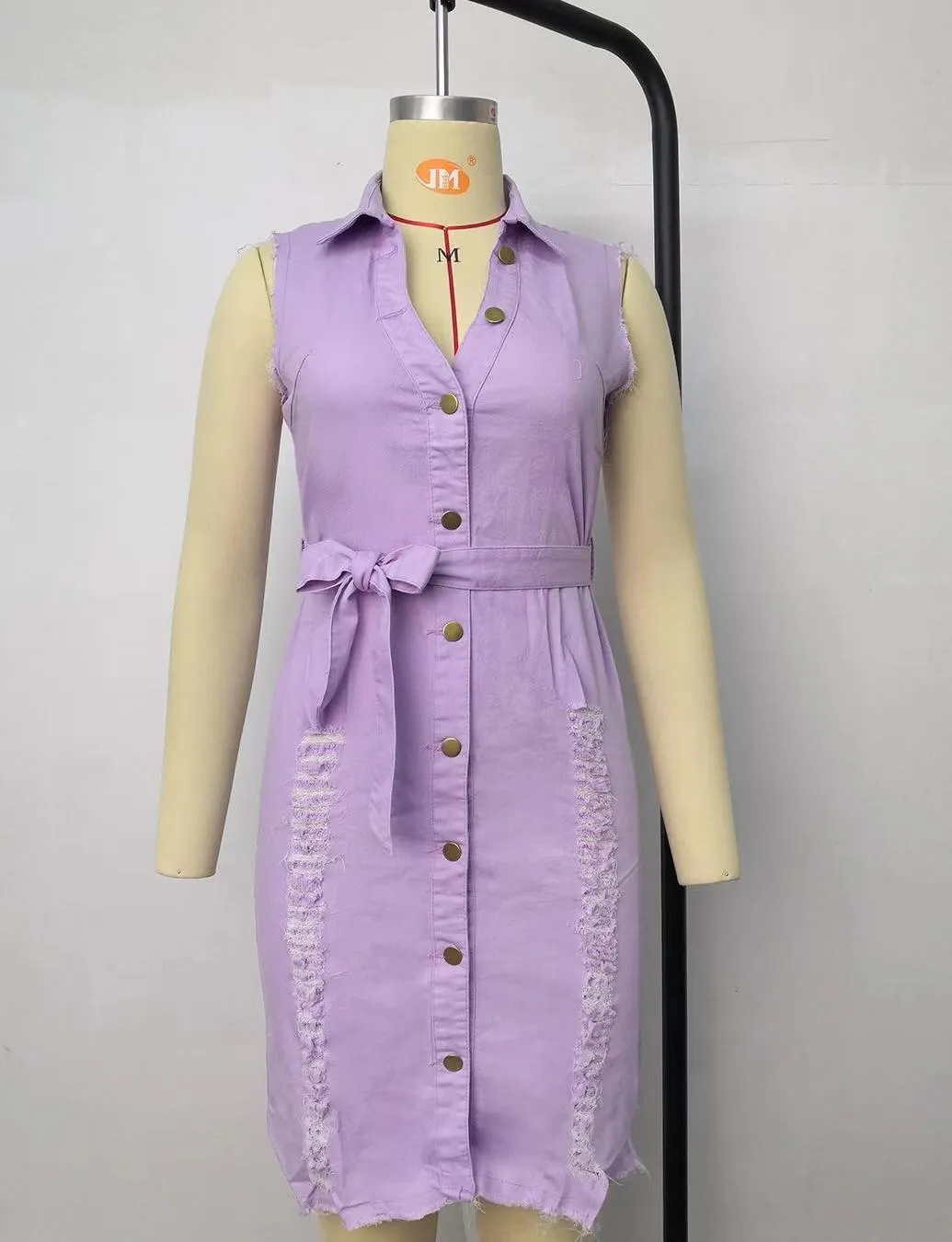 Ripped Denim Dress with Belt - Culture Heaven Special