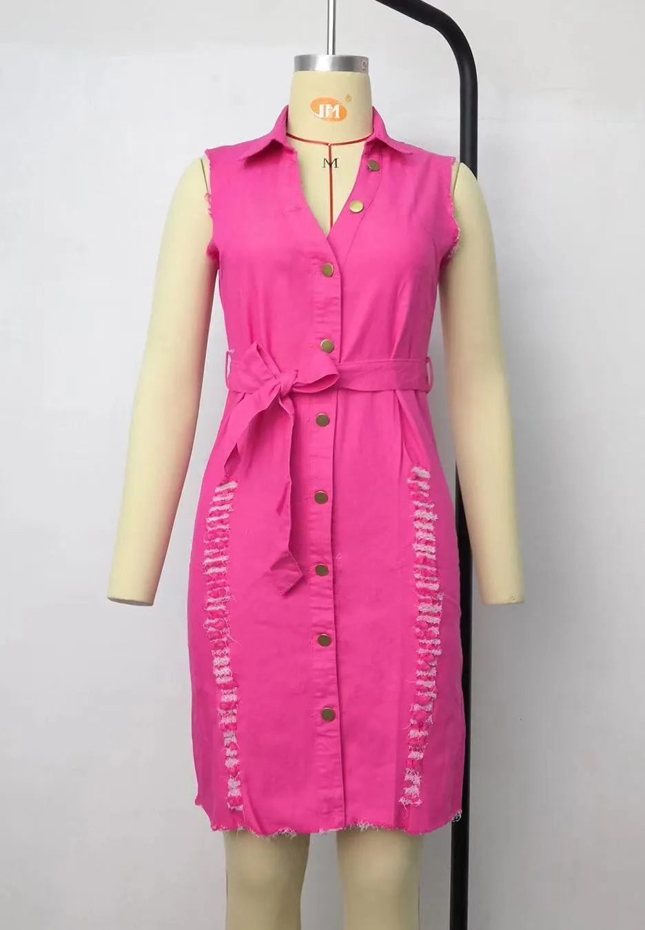 Ripped Denim Dress with Belt - Culture Heaven Special