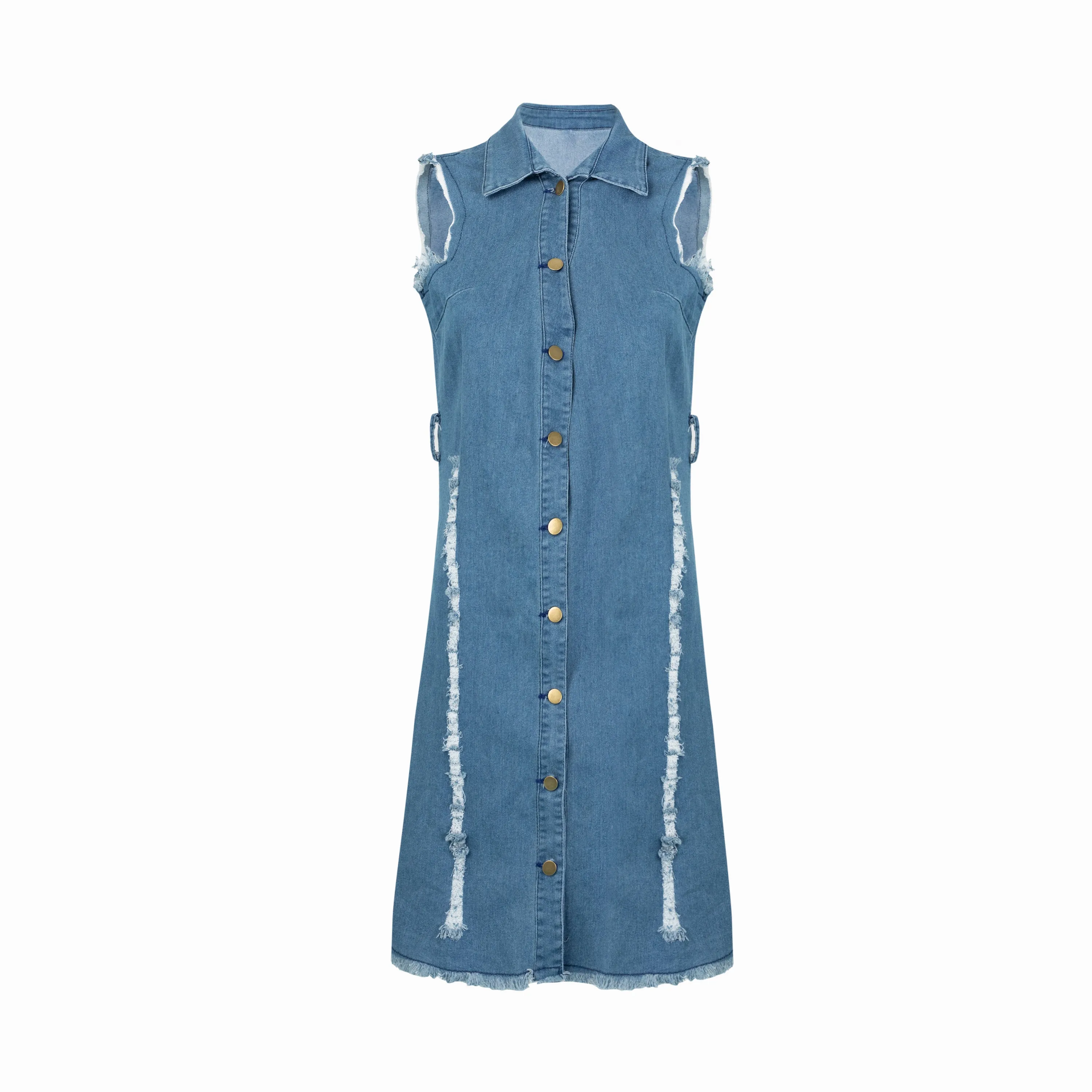 Ripped Denim Dress with Belt - Culture Heaven Special