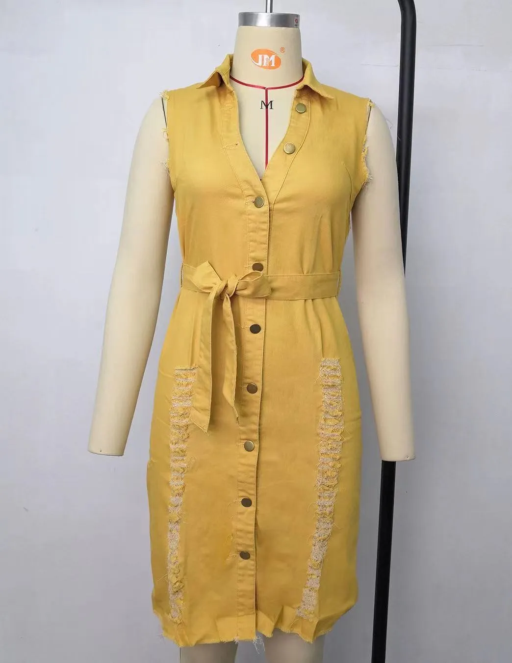 Ripped Denim Dress with Belt - Culture Heaven Special