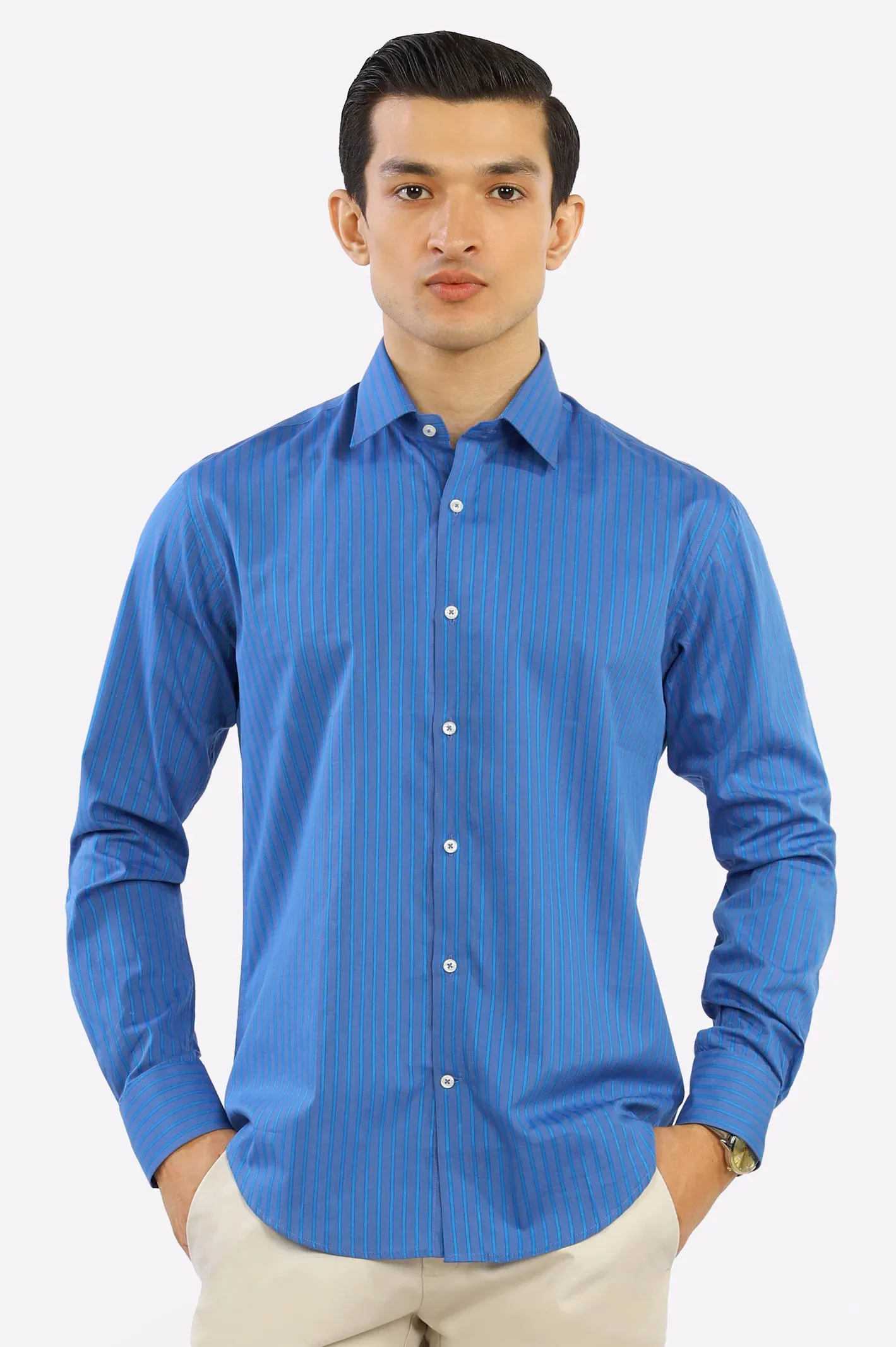 Royal Blue Pinstripe Casual Milano Shirt