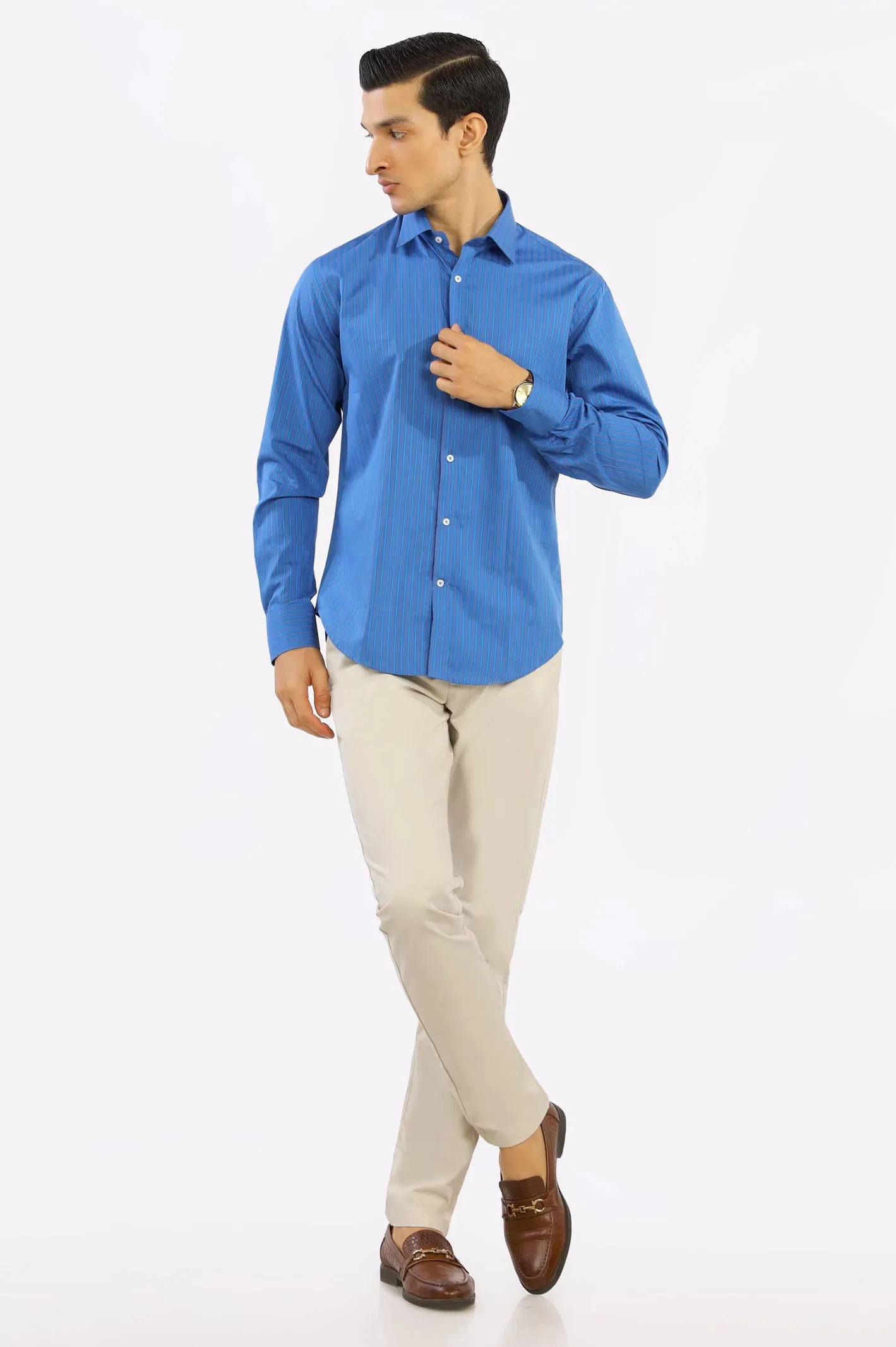Royal Blue Pinstripe Casual Milano Shirt