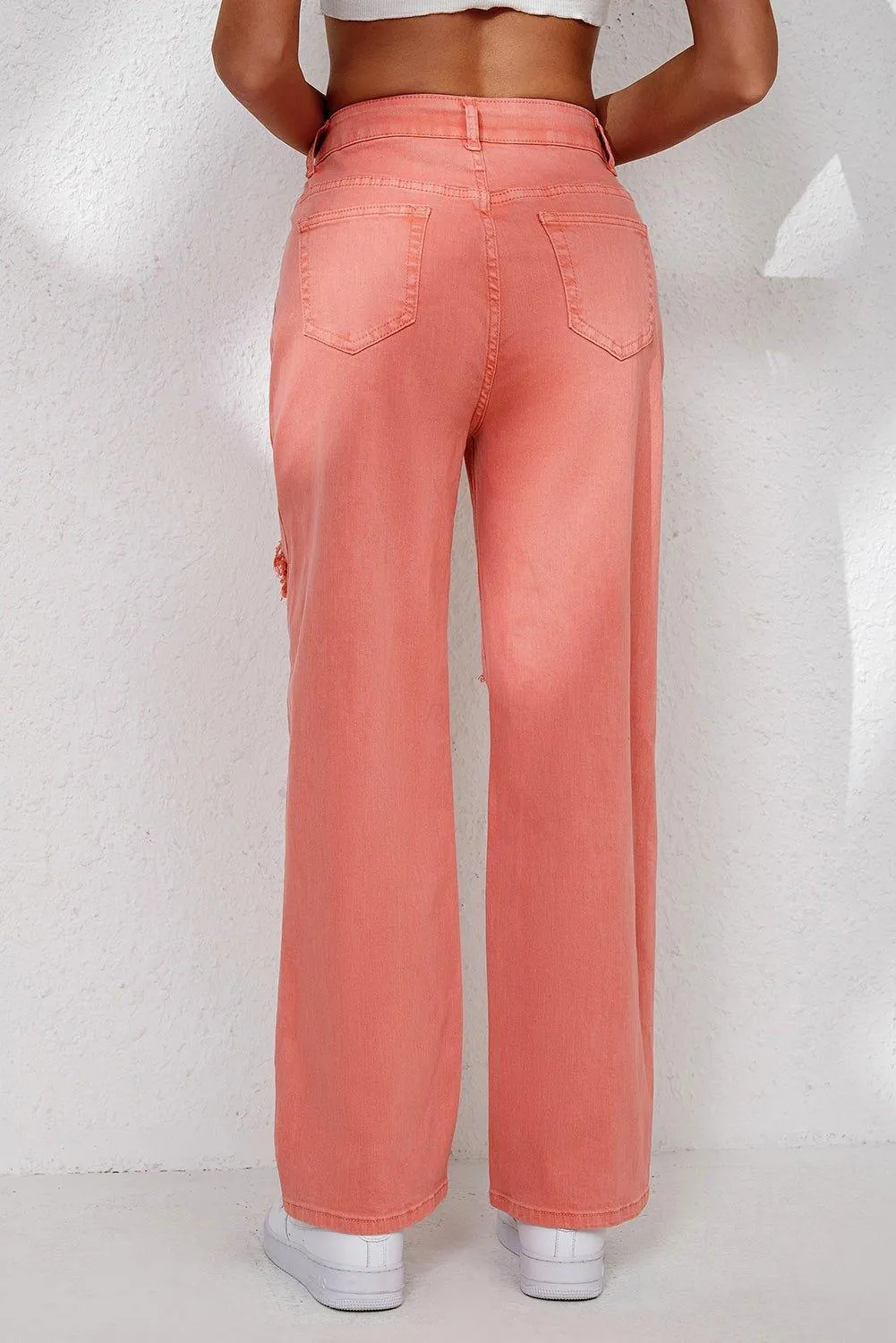 Salmon High Waist Ripped Straight Leg Jeans