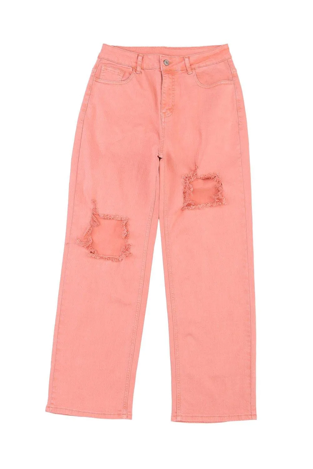 Salmon High Waist Ripped Straight Leg Jeans