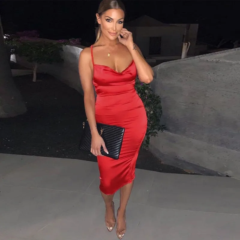Satin lace up bodycon long midi dress