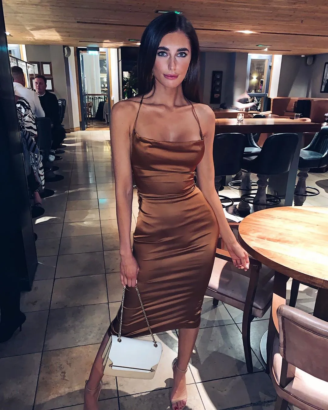 Satin lace up bodycon long midi dress