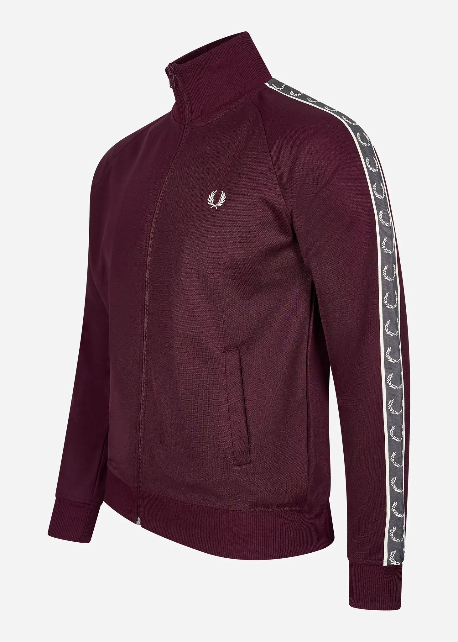Seasonal taped track jacket - oxblood gunmetal