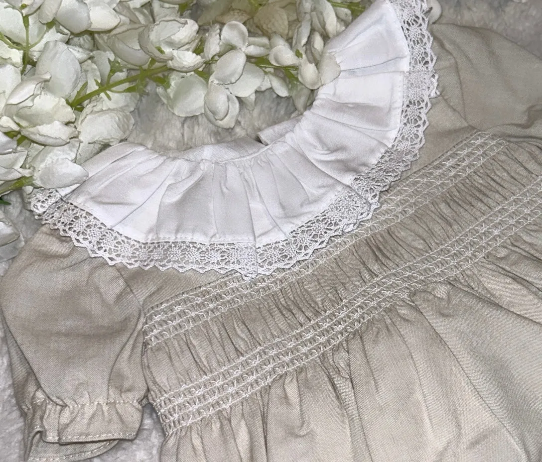 Stone and white bow back romper