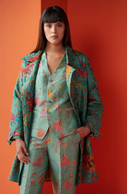 Trench Silk Brocade Aqua