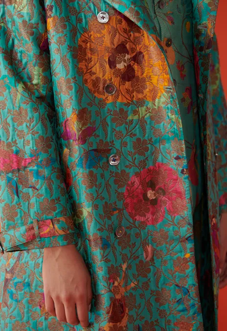 Trench Silk Brocade Aqua