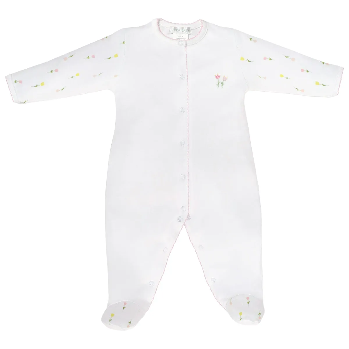 Tulip Flowers Embroidery and Printed Footie | Baby Girl
