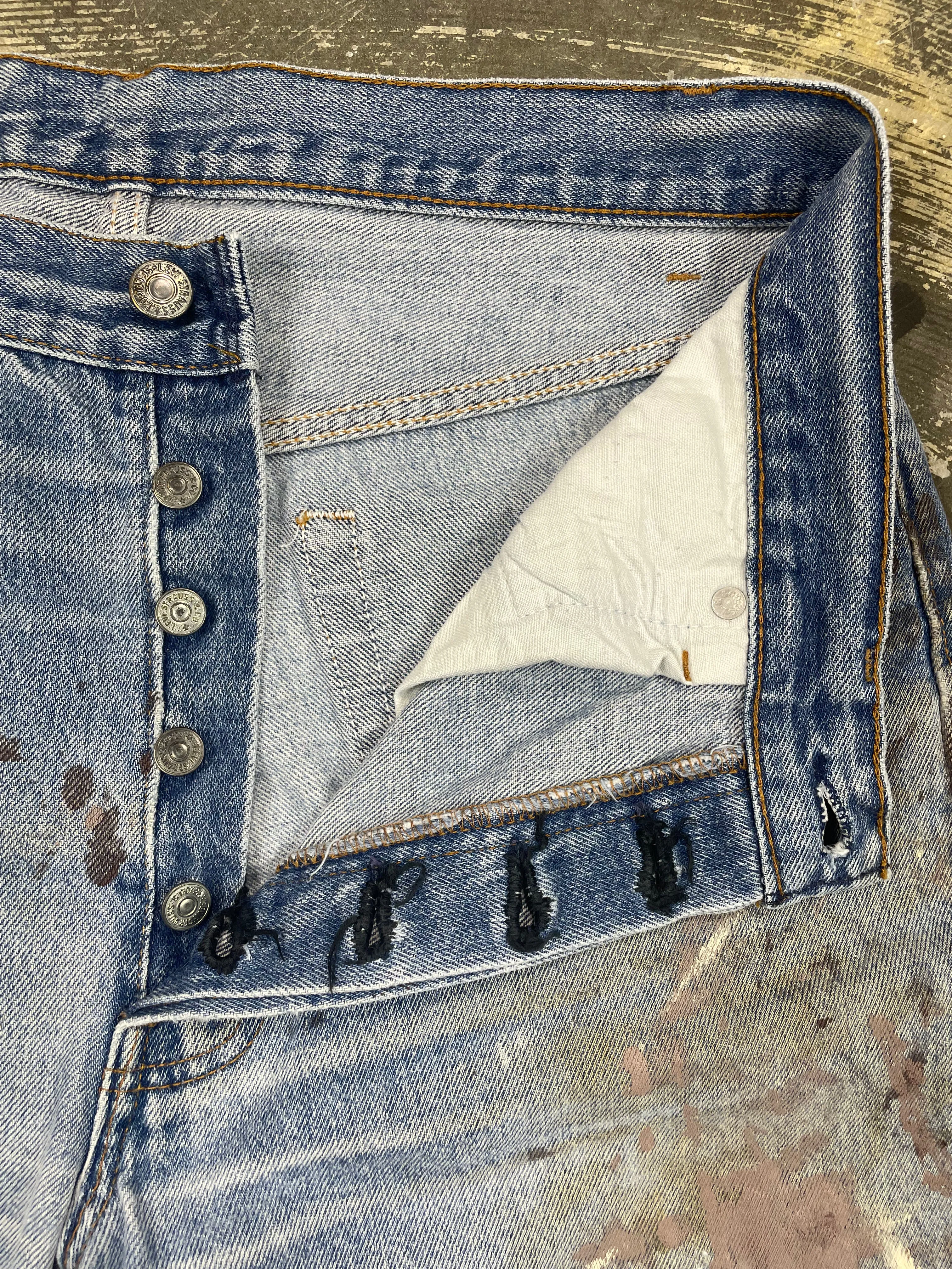 Vintage USA Made Levi 501 Premium Wash & Paint  Denim Jeans (JYJ-0189)