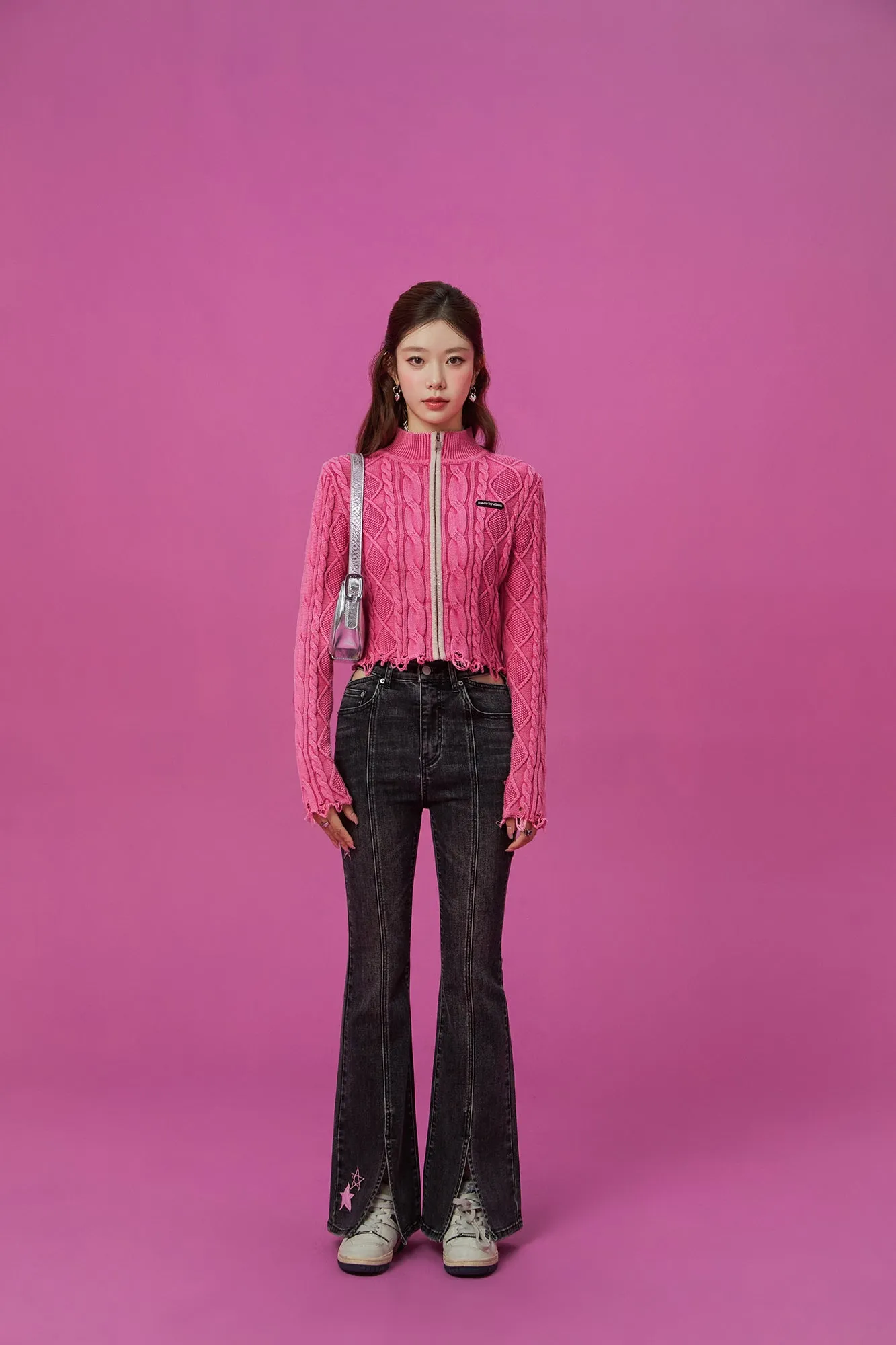 Waist Slit Star Bootcut Denim Jeans