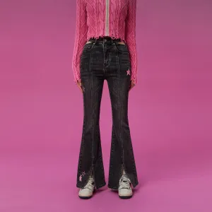 Waist Slit Star Bootcut Denim Jeans