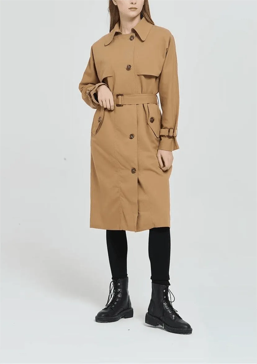 Women's British Style Raglan Sleeve Belted Long Trench Coat