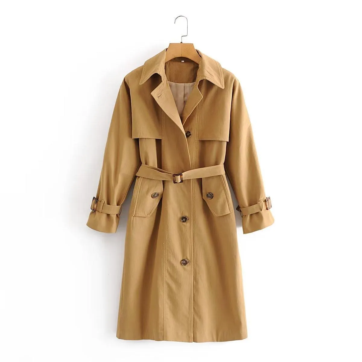Women's British Style Raglan Sleeve Belted Long Trench Coat