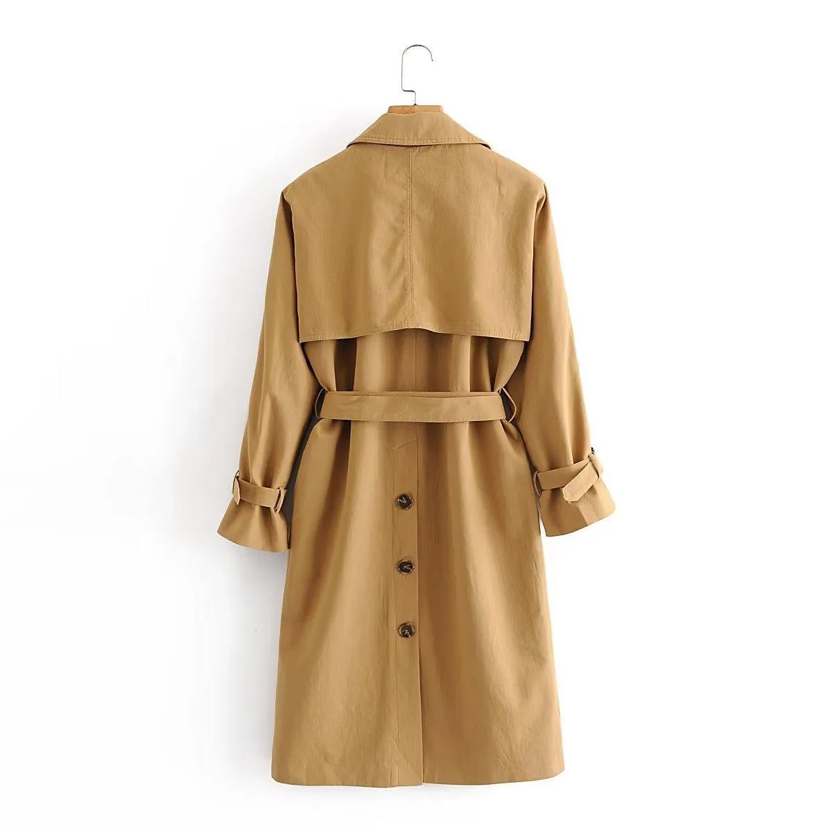 Women's British Style Raglan Sleeve Belted Long Trench Coat