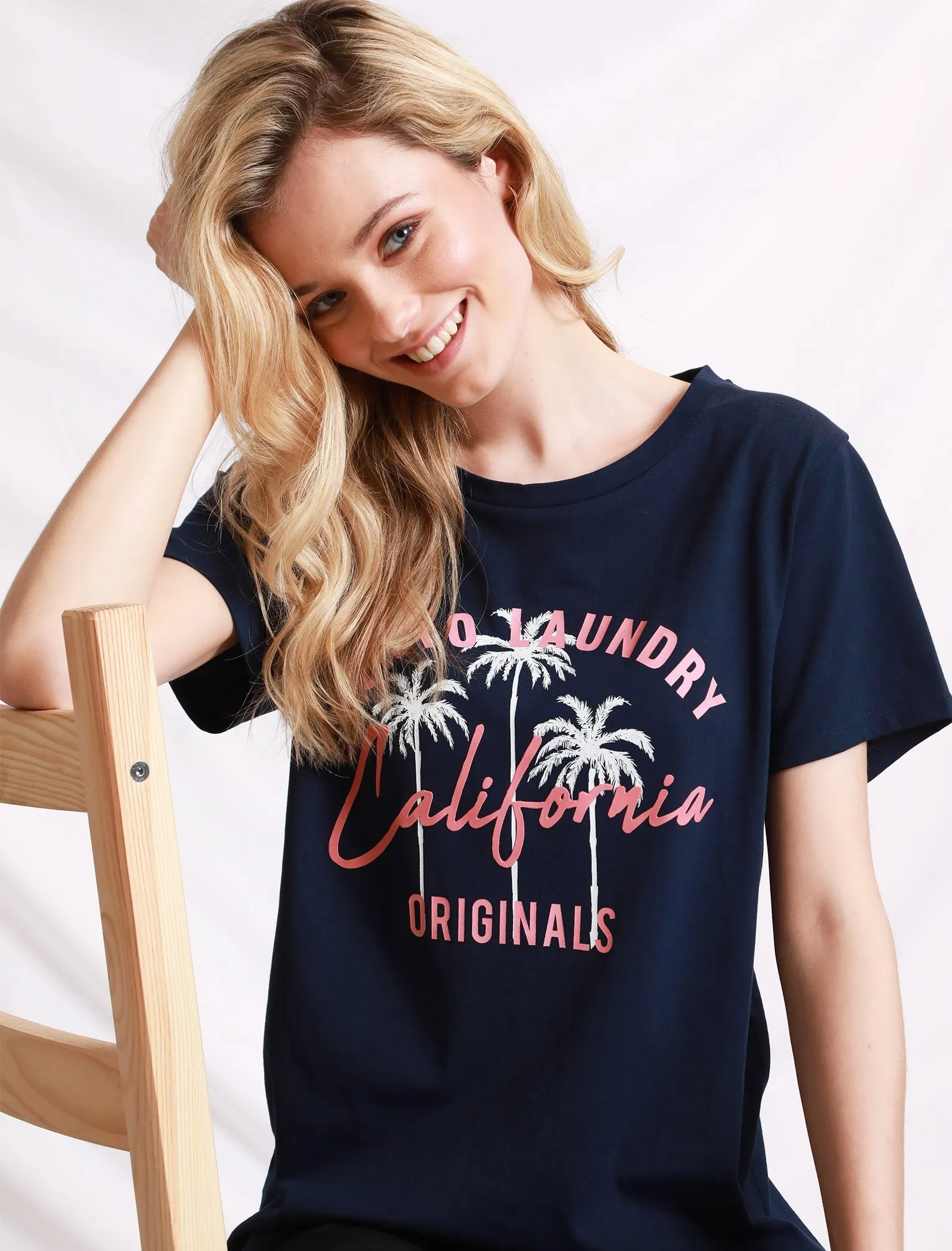 Womens Crew Neck Cotton Jersey T-Shirt In Peacoat Blue - Tokyo Laundry
