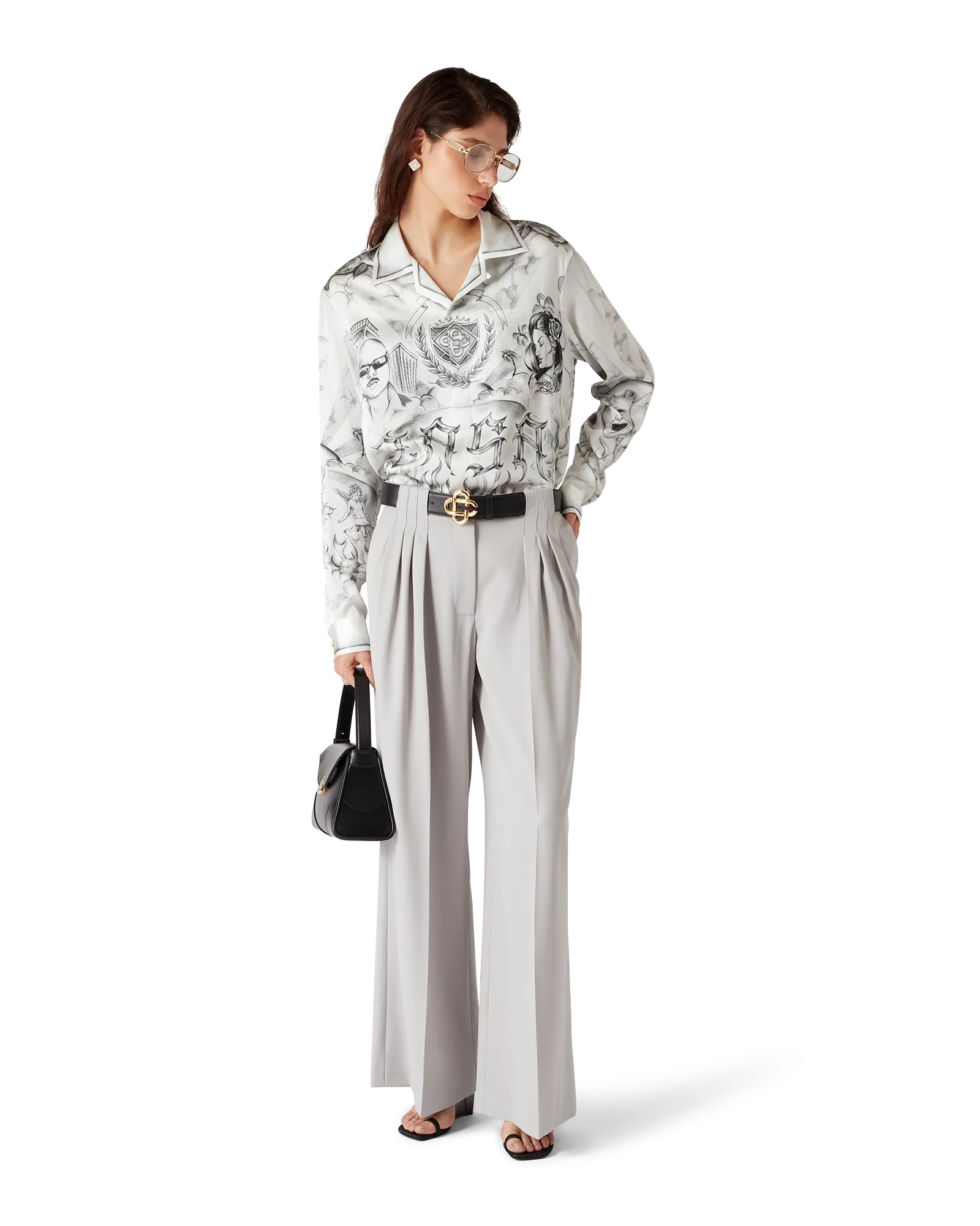Wool Triple Pleat Tailored Trousers