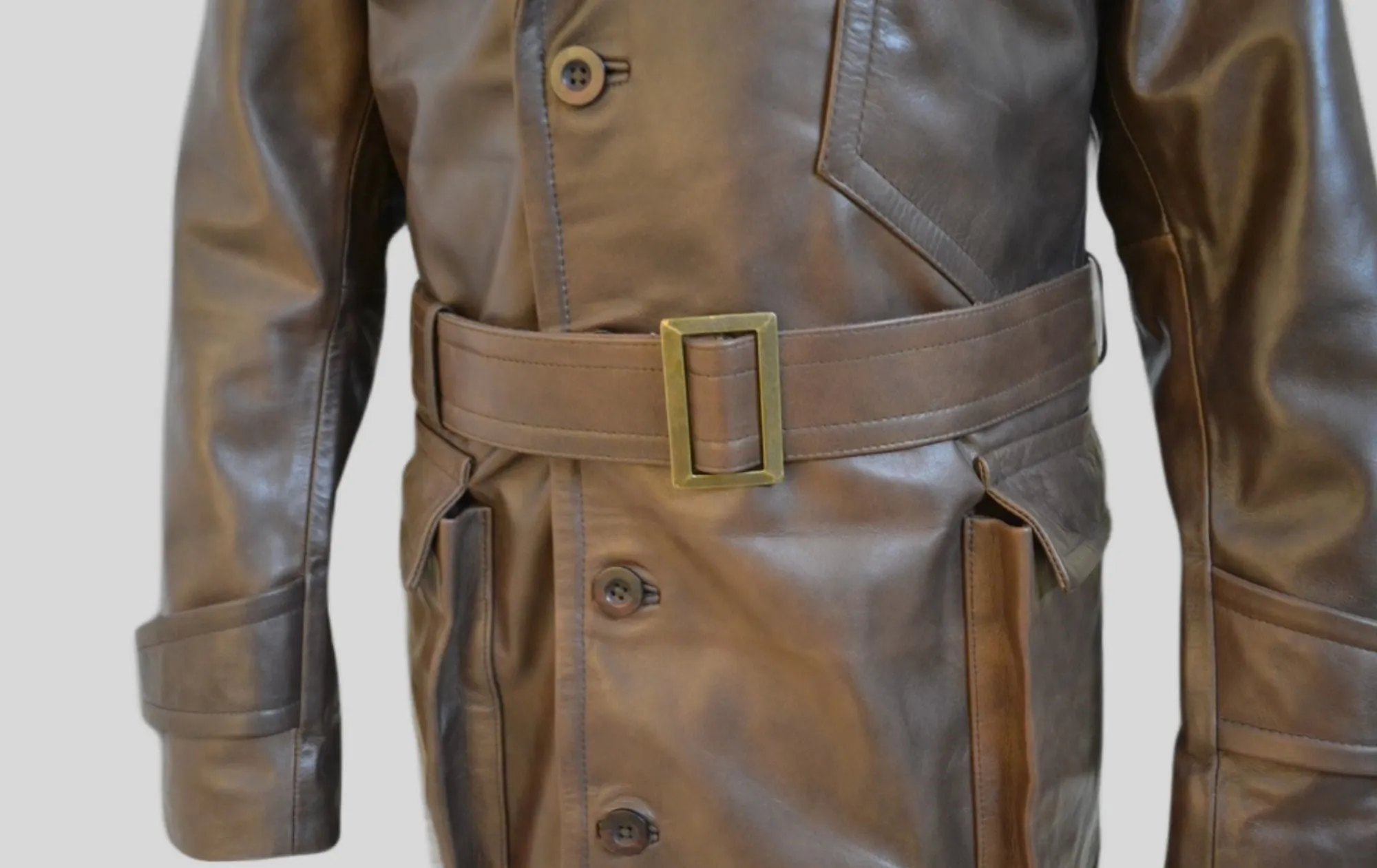 World War 1 Regulation U.S. Army Air Service Flying Pilot Brown Leather Trench Coat Men's
