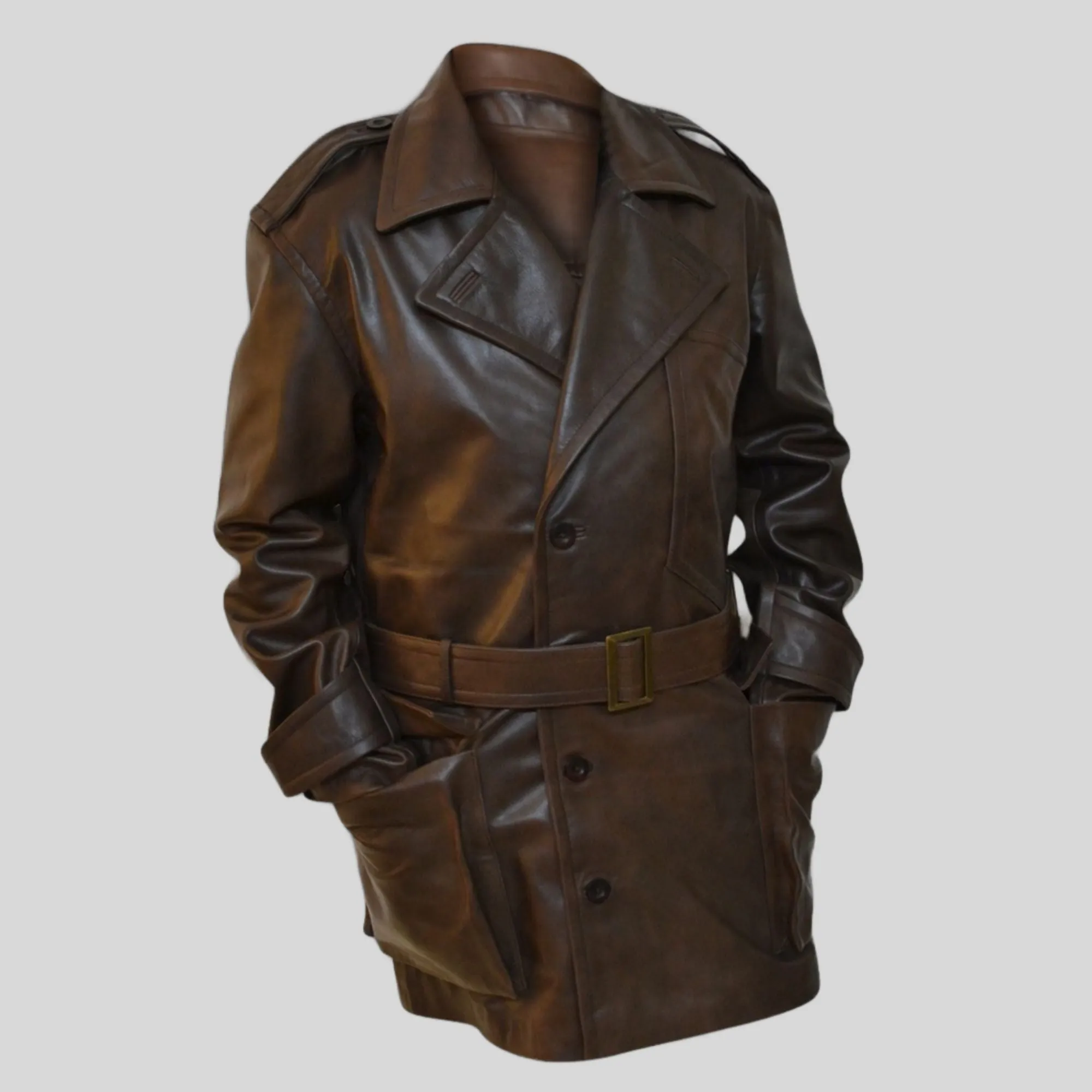 World War 1 Regulation U.S. Army Air Service Flying Pilot Brown Leather Trench Coat Men's