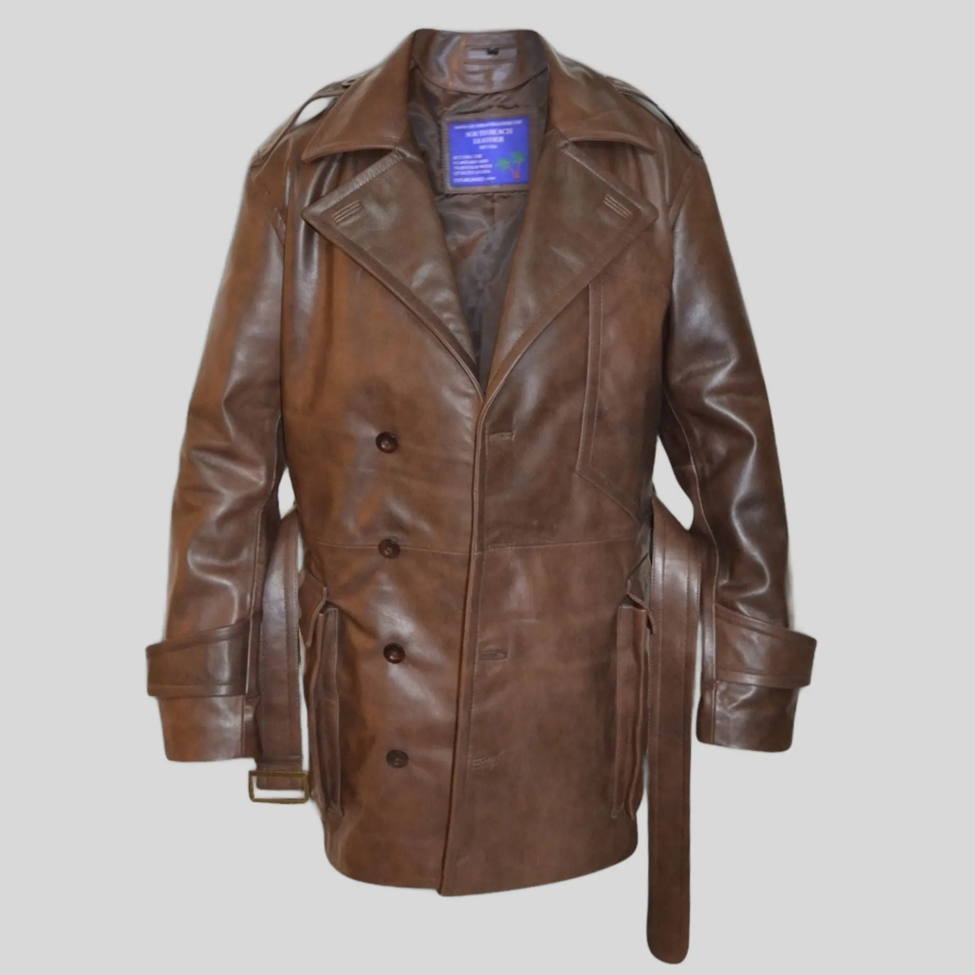 World War 1 Regulation U.S. Army Air Service Flying Pilot Brown Leather Trench Coat Men's
